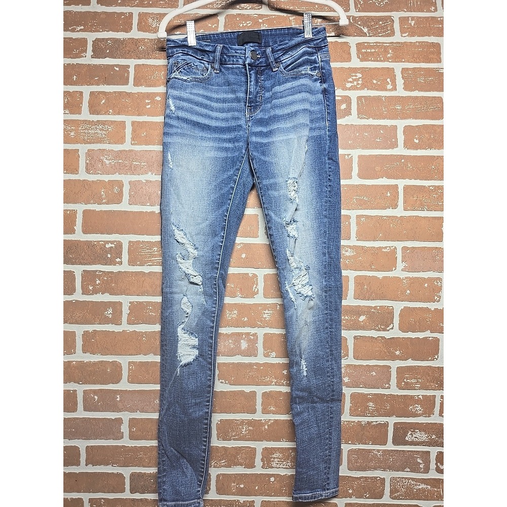 BKE Sz 27x32 Skinny Women's Jeans Med Blue Distressed Low Rise Rock School Denim